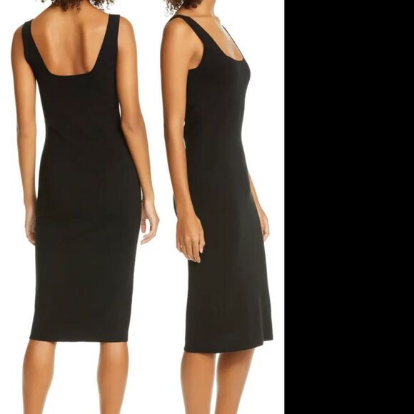 NWT Vince Sleeveless Square Neck Midi Dress black large flaw - Picture 1 of 15